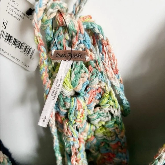 Free People Swim Up tank top blue green open knit sleeveless boho crochet - Picture 8 of 11